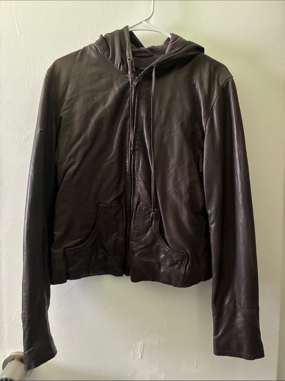 Lucky Brand Dark Brown Leather Hooded Jacket